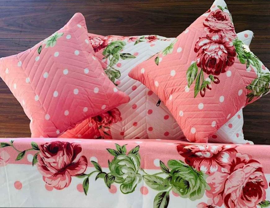 5pc bedsheet Set(1 King Size Bedsheet + 2Pillow Covers with +2 Cushion Cover  with Filler) (90''x100'' inch 5Pcs Quilting Set