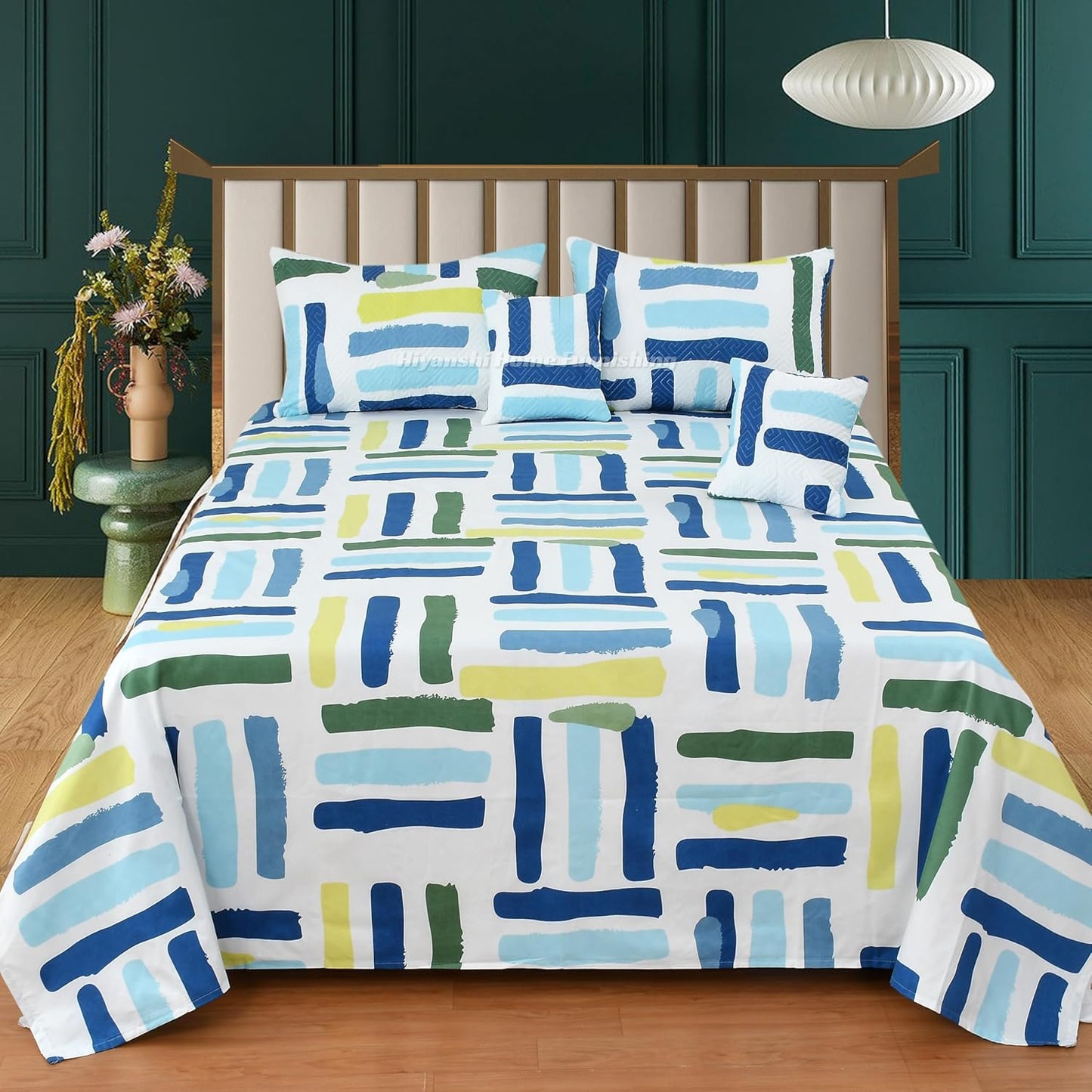 5pc bedsheet Set(1 King Size Bedsheet + 2Pillow Covers with +2 Cushion Cover  with Filler) (90''x100'' inch 5Pcs Quilting Set
