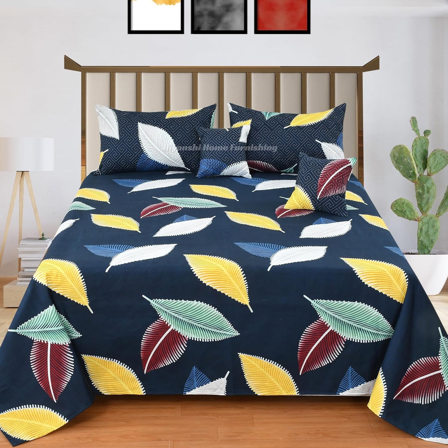 5pc bedsheet Set(1 King Size Bedsheet + 2Pillow Covers with +2 Cushion Cover  with Filler) (90''x100'' inch 5Pcs Quilting Set