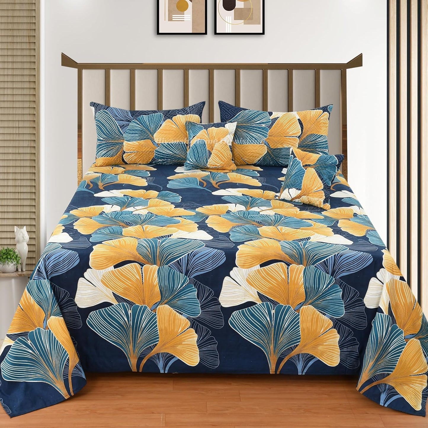 5pc bedsheet Set(1 King Size Bedsheet + 2Pillow Covers with +2 Cushion Cover  with Filler) (90''x100'' inch 5Pcs Quilting Set