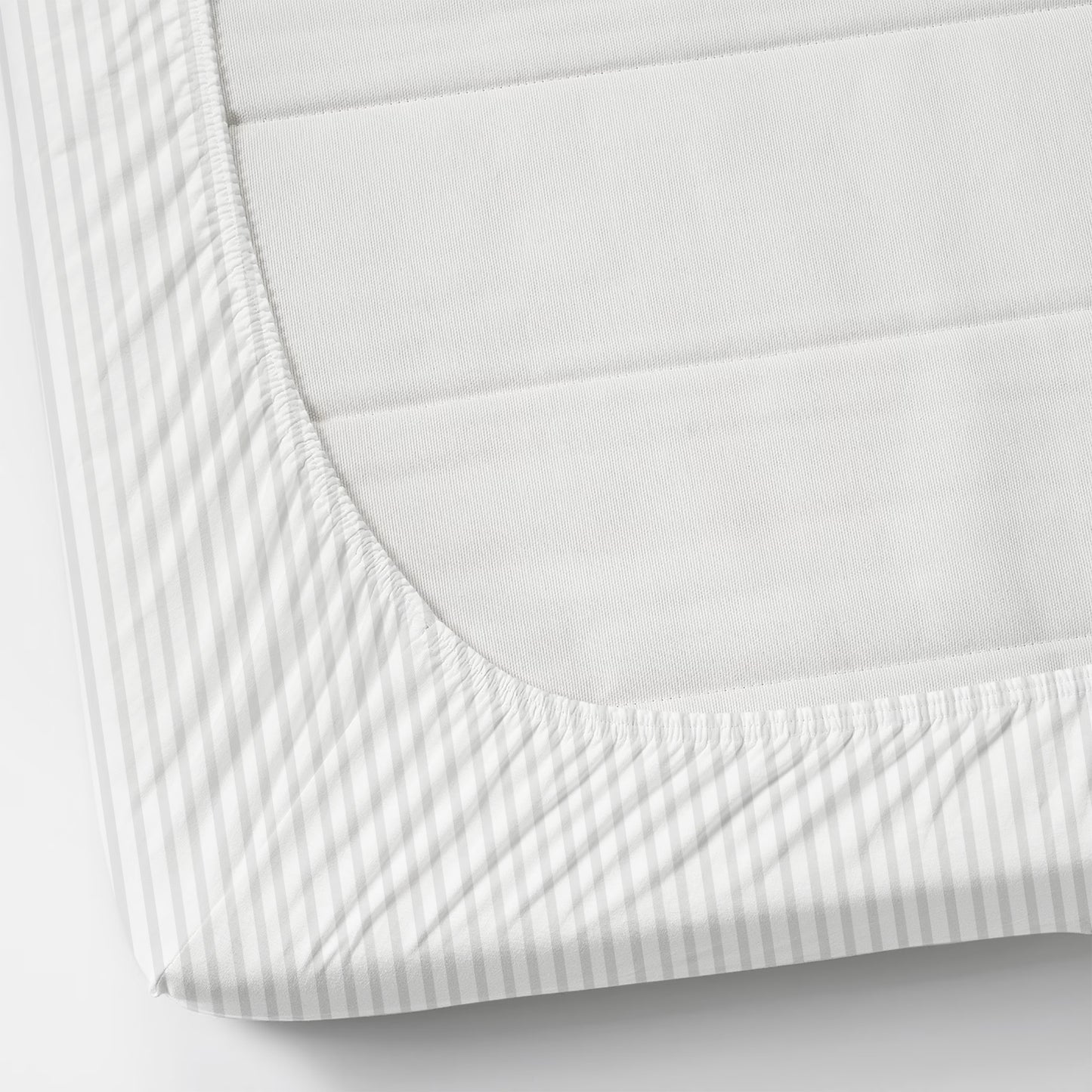 Elastic Fitted Satin Premium Polycotton 200TC double bed  Stripes Pattern Bedsheets with 2 king size  Pillow Covers (Queen Size (72x78x8), white