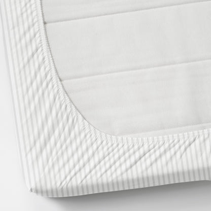 Elastic Fitted Satin Premium Polycotton 200TC double bed  Stripes Pattern Bedsheets with 2 king size  Pillow Covers (Queen Size (72x78x8), white