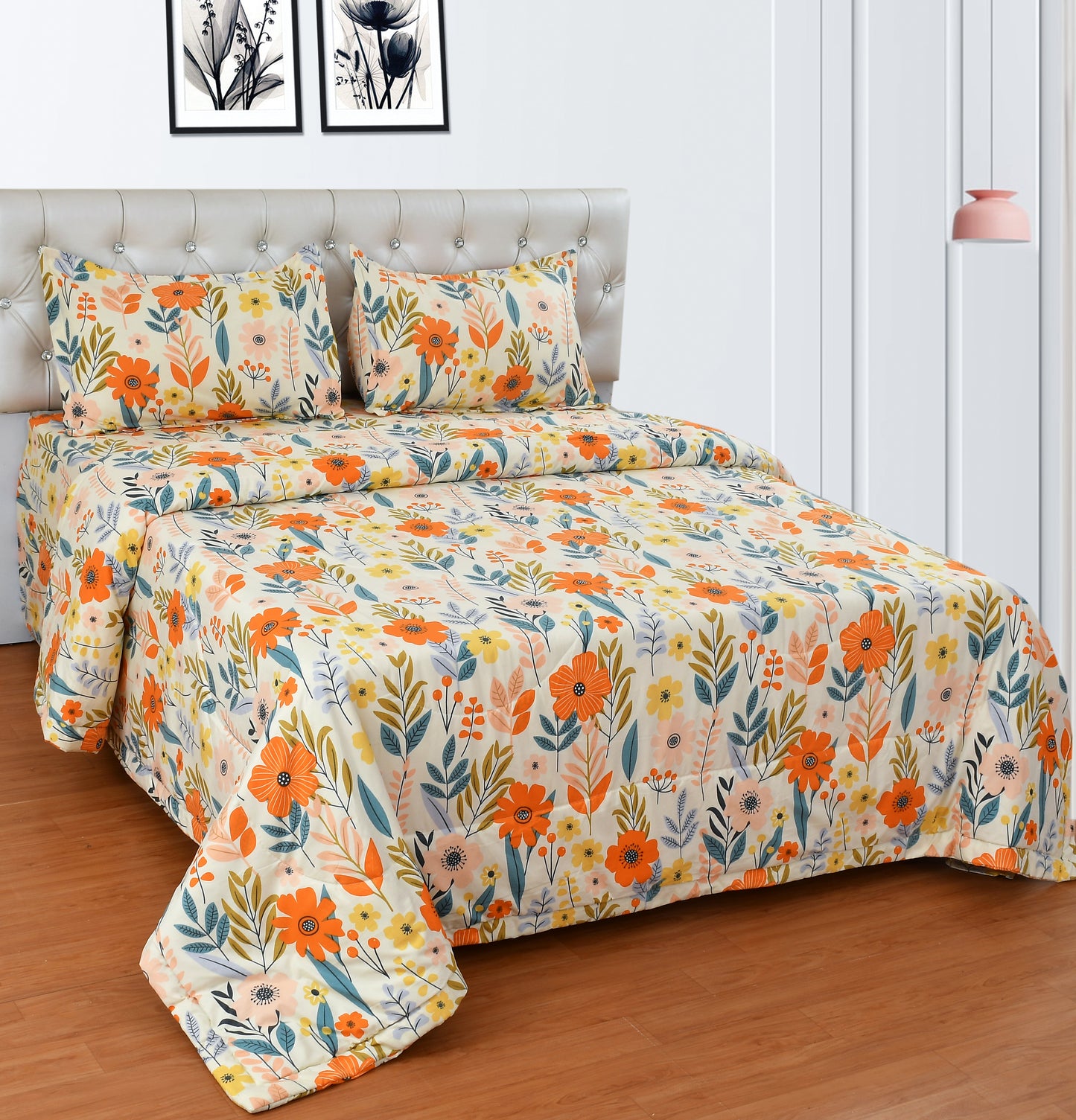 Premium King Size Flat Floral Bedsheet – 105x105 inches – Soft Cotton Blend