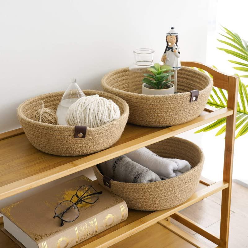 Jute Round Baskets Online | Designer Baskets | Storage/Shelves Baskets | Fruit Baskets Or Clothes (Beige, Set Of All 3 Sizes (S, M & L))