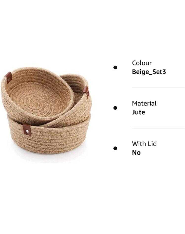 Jute Round Baskets Online | Designer Baskets | Storage/Shelves Baskets | Fruit Baskets Or Clothes (Beige, Set Of All 3 Sizes (S, M & L))